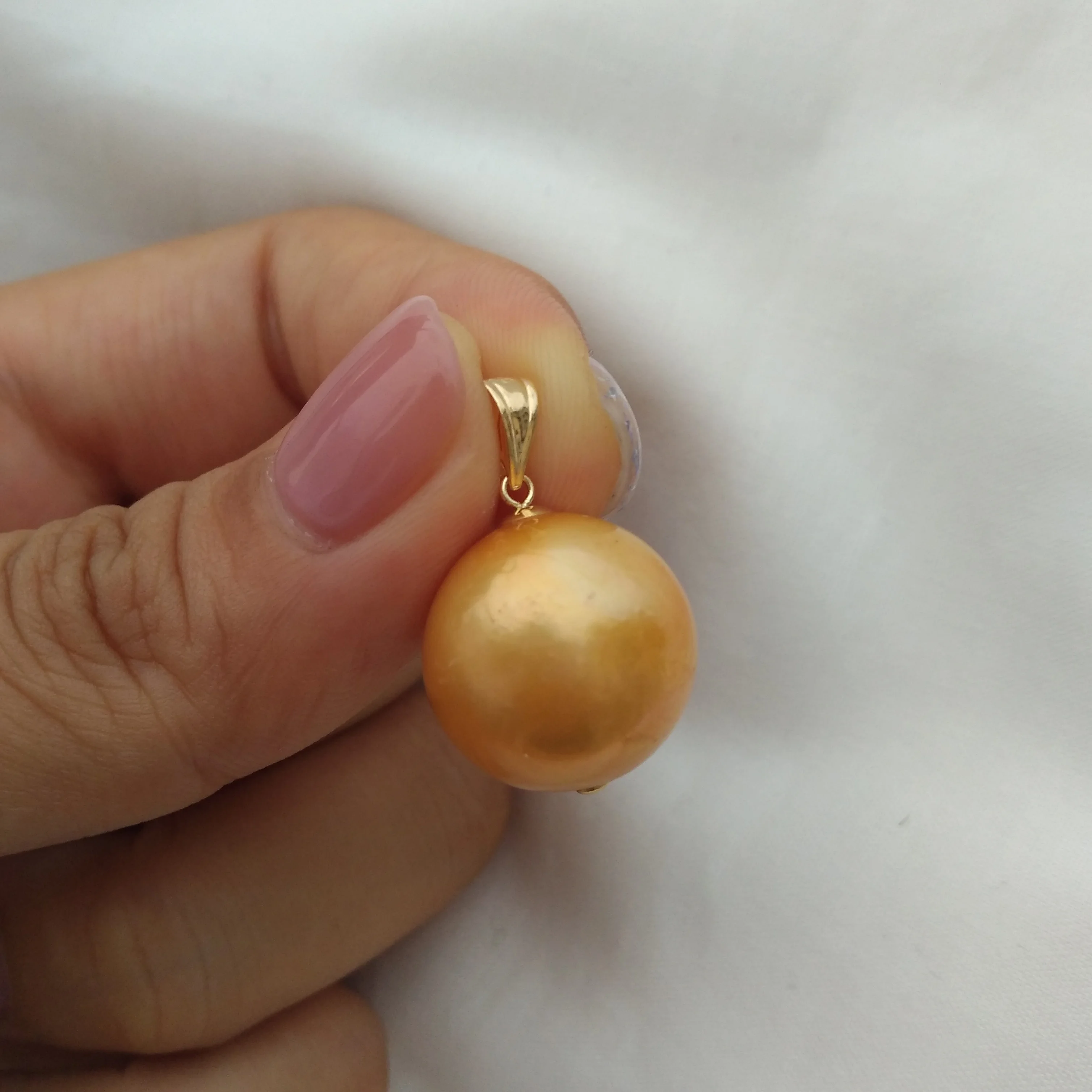 Exceptional Genuine AAA++ 12-13mm South Sea Golden Real Natural Pearl Pendant At Engagement 18K Solid Gold