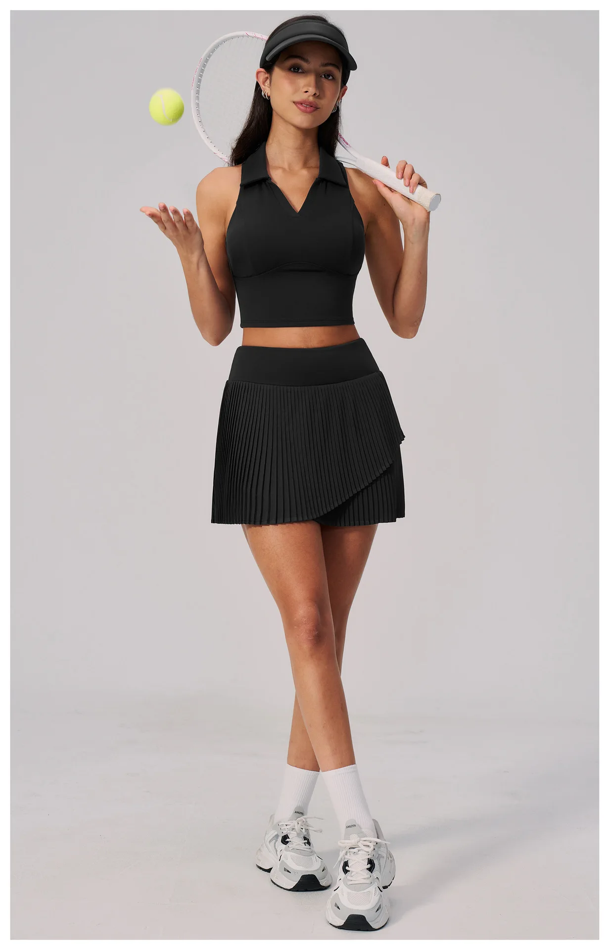 SOISOU Nylon Women Two Pieces Yoga Set Ribbed V-Neck Gym Top Sport Tennis Skirt 2pcs Suit Sportswear Workout Clothes 5 Colors