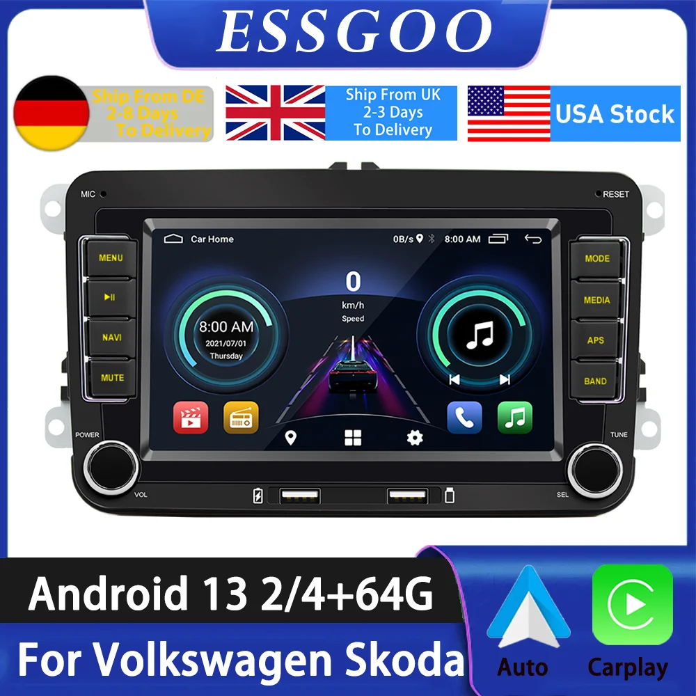 

ESSGOO Android 13 For Volkswagen Passat b6 b7 golf 5 6 Polo Jetta Skoda Car Radio Multimedia Player GPS WiFi RDS Carplay