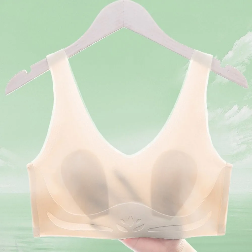 

Fashion Ice Silk Wireless Deep V Bra Thin Cup Close-fitting Brassiere for Women Push Up Underwear Girls Seamless Bra Gym