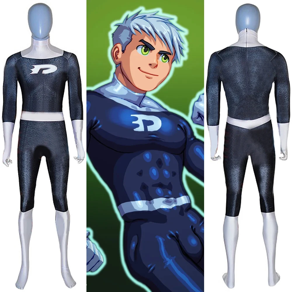 Danny Phantom  Muscle Cosplay 3D Printed BodySuit Danny Fenton Superhero Spandex Basic Zentai Outfit Halloween Costume Adult Kid