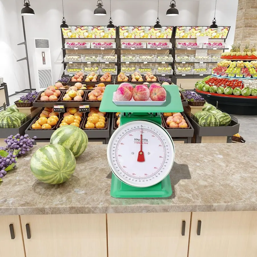 Waga kuchenna i spożywcza z mechanicznym mechanizmem, przemysłowa waga zegarowa z platformą ze stali nierdzewnej, udźwig 50 kg (110 funtów)