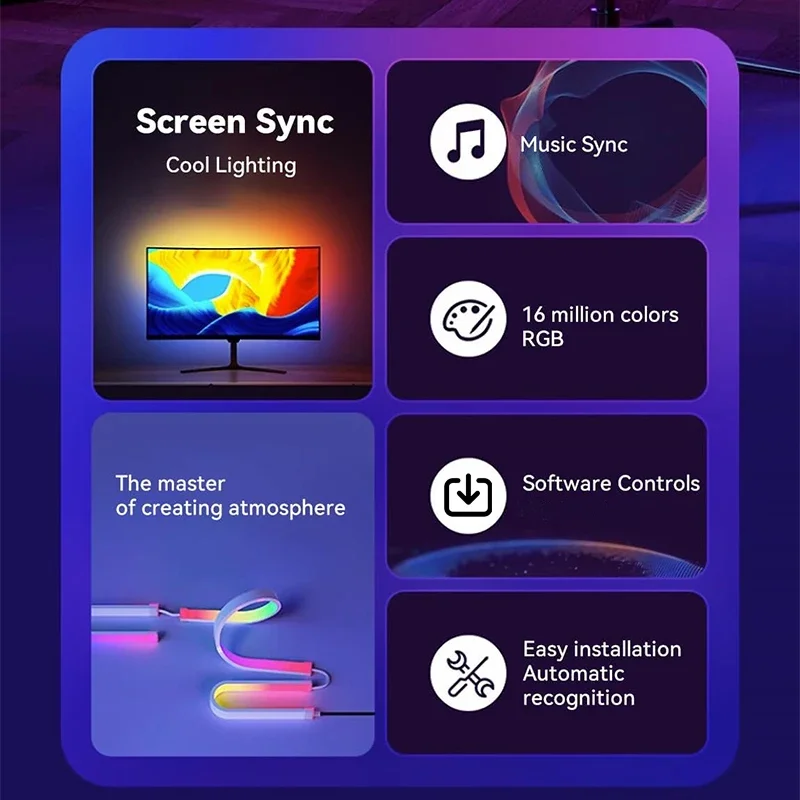 Screen Ambilight RGB Lights LED Light Strip Computer Colar Sync Monitor Ambient Lighting PC Backlight Pickup Light for Game Room