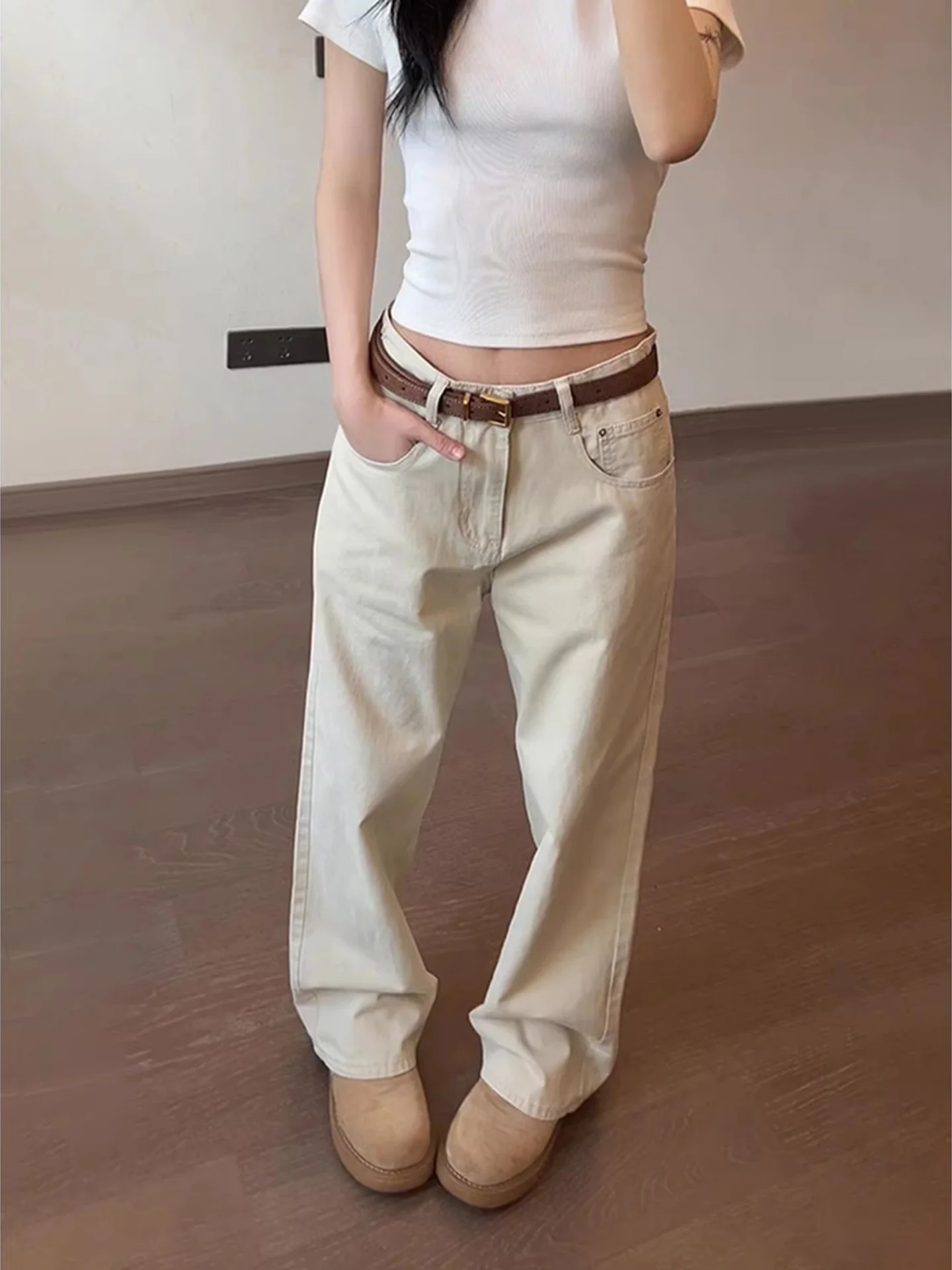 

Джинсы-клеш цвета хаки для мужчин и женщин: рабочие, прямые, удлиняющие, стройнящие, для повседневной носки, комфортные, эластичные, из денима