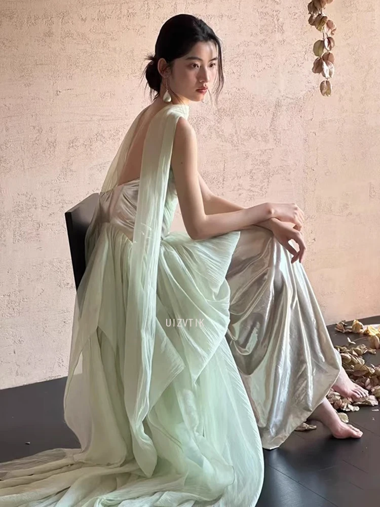 

Verngo Mint Party Evening Dress Women Strapless Mermaid Pleat Formal Occasion Dress Elegant Shiny Backless Prom Gown Customized