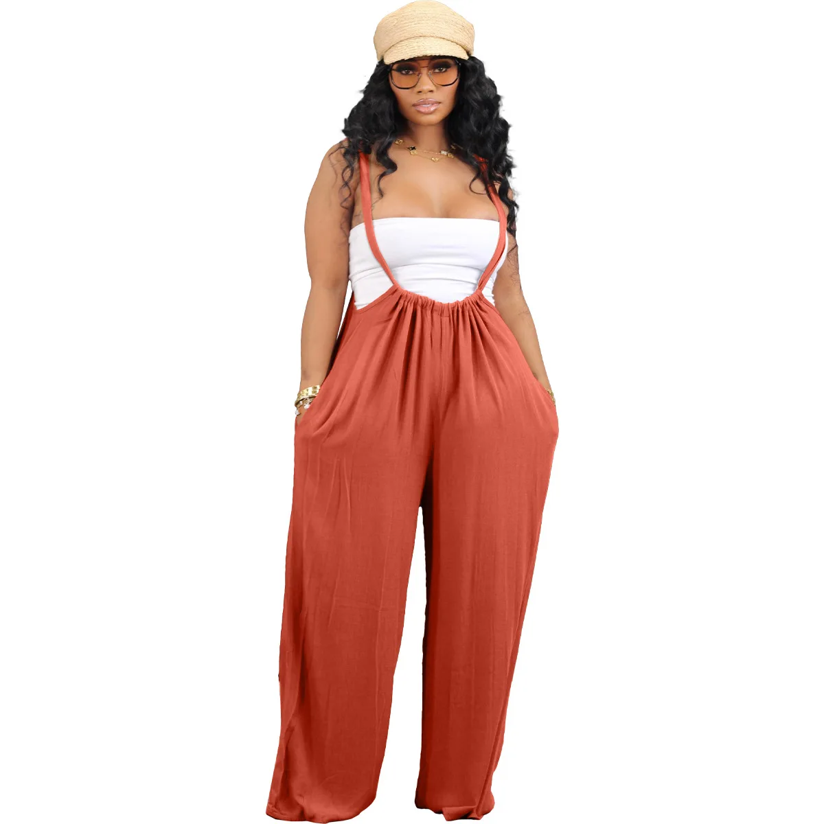 Women Strap Wide Leg Tie Up Back Straight Loose Romper Trousers 2023 Fashion Streetwear Pants