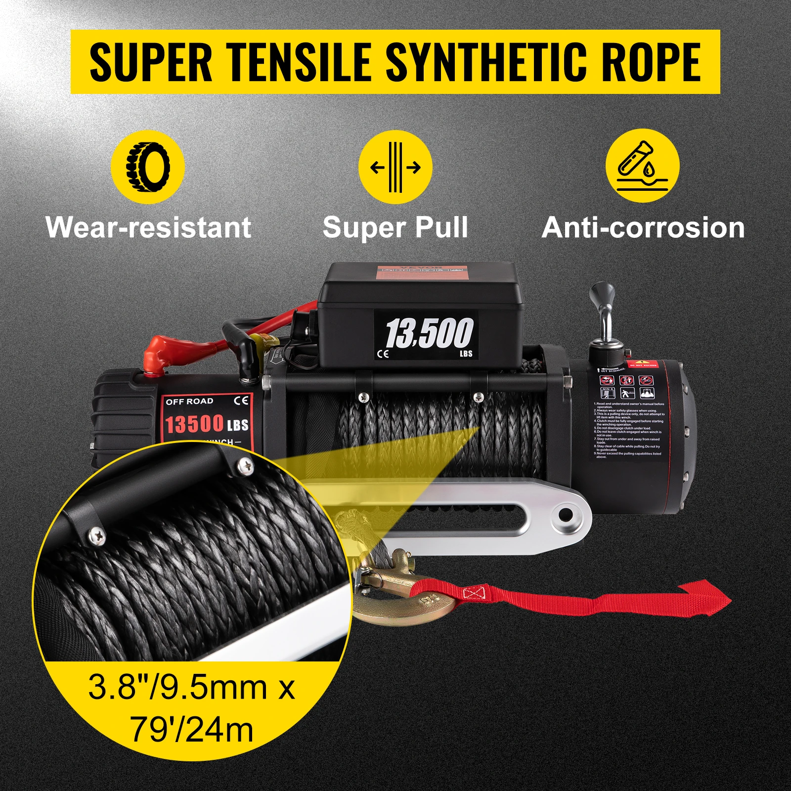 SIHAO 13500lbs Electric Winch 12V Steel Cable Winch with Remote Control for Off-road Vehicle Self-rescue