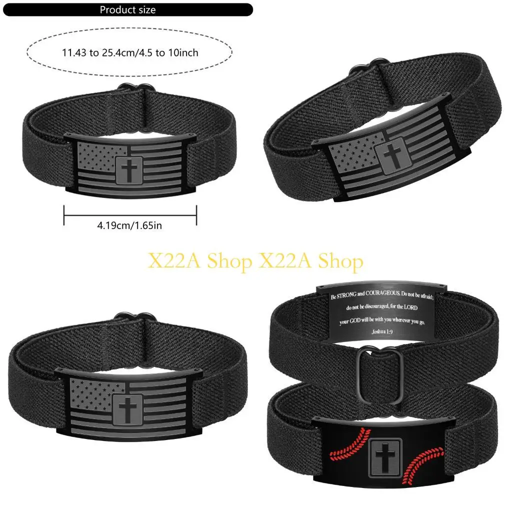 

Unique Patriotic Crosses Leather Bracelet For Men Adjustable Christian Gift With American Flag Design Stainless Steel Chain