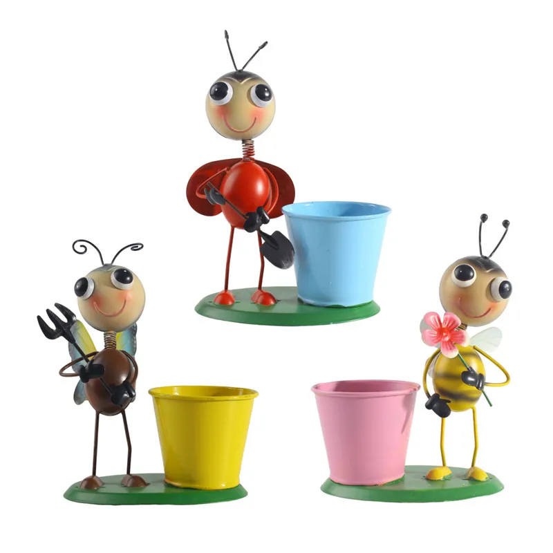 

Metal flower pot gardening succulent plant potted office home decoration bee human animal style ornaments