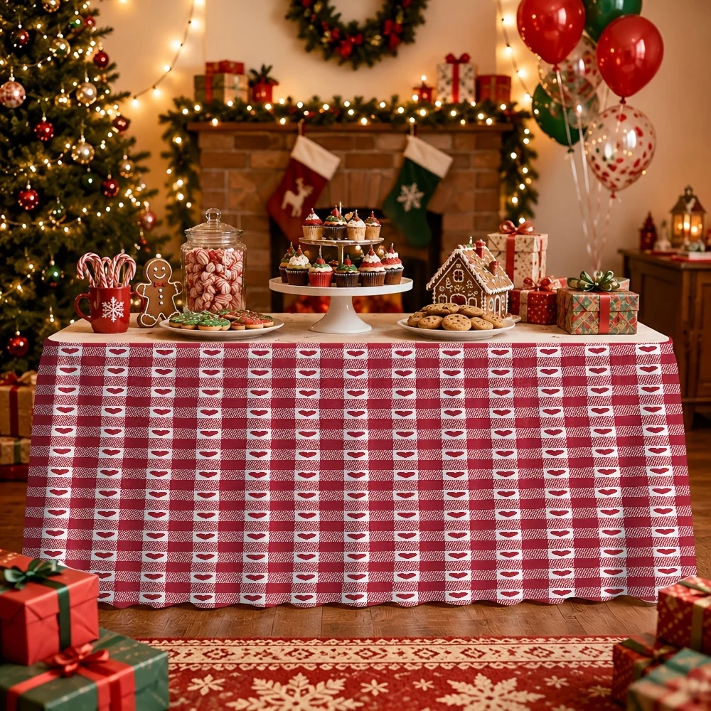 Check pattern table skirt and table cover - suitable for party events, kitchen and restaurant decoration