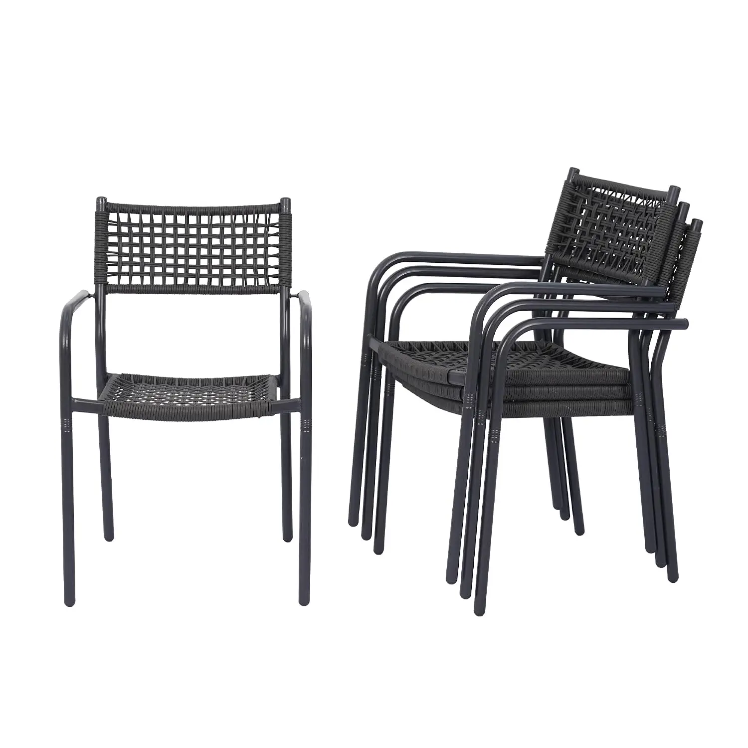 Patio Chairs Set of 4, Stackable Outdoor Dining Chairs, Black
