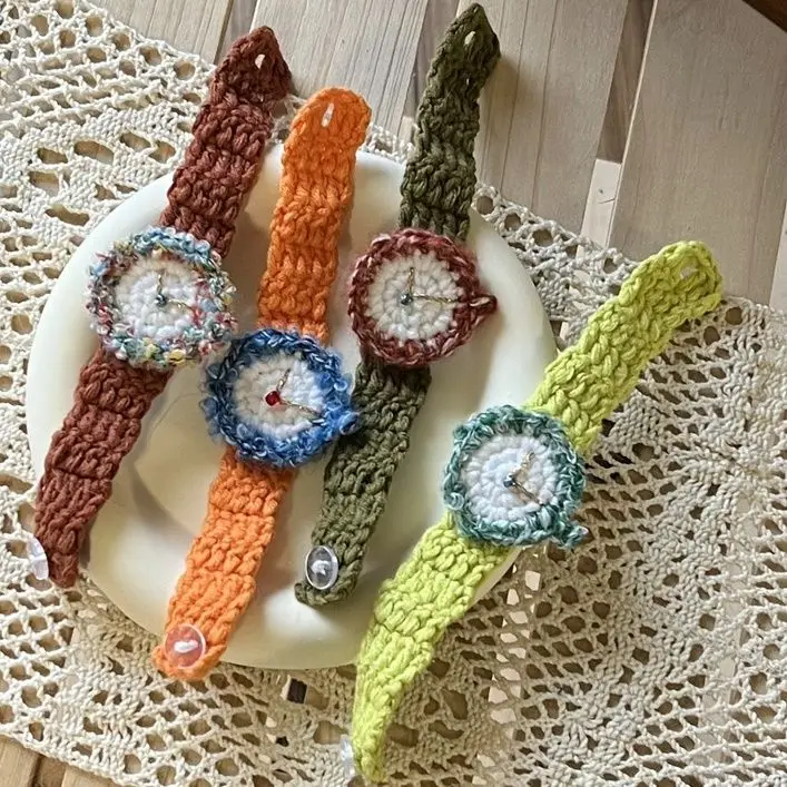 Jam tangan asli Retro imut tenunan tangan lucu kustomisasi gelang Pasangan kekasih wol kustom lucu