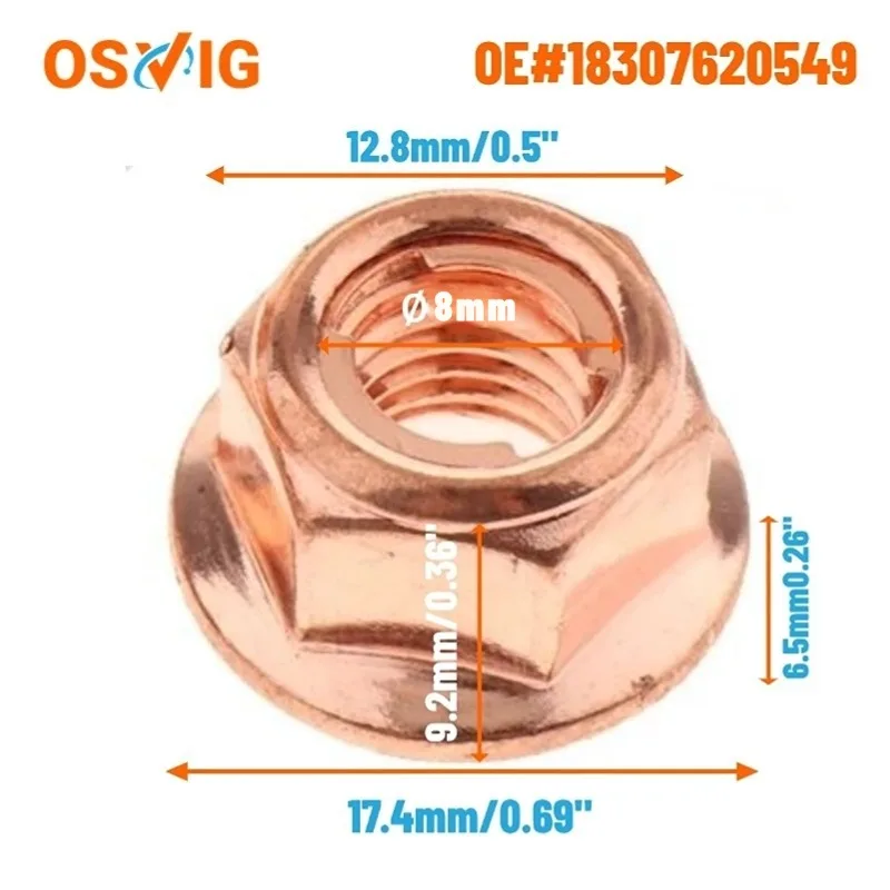 

10pcs Oe#18307620549 M8 Carbon Steel Copper-plated Flange Locking Nut For Bmw Exhaust System E30 E36 E46 E34 E39 Z3