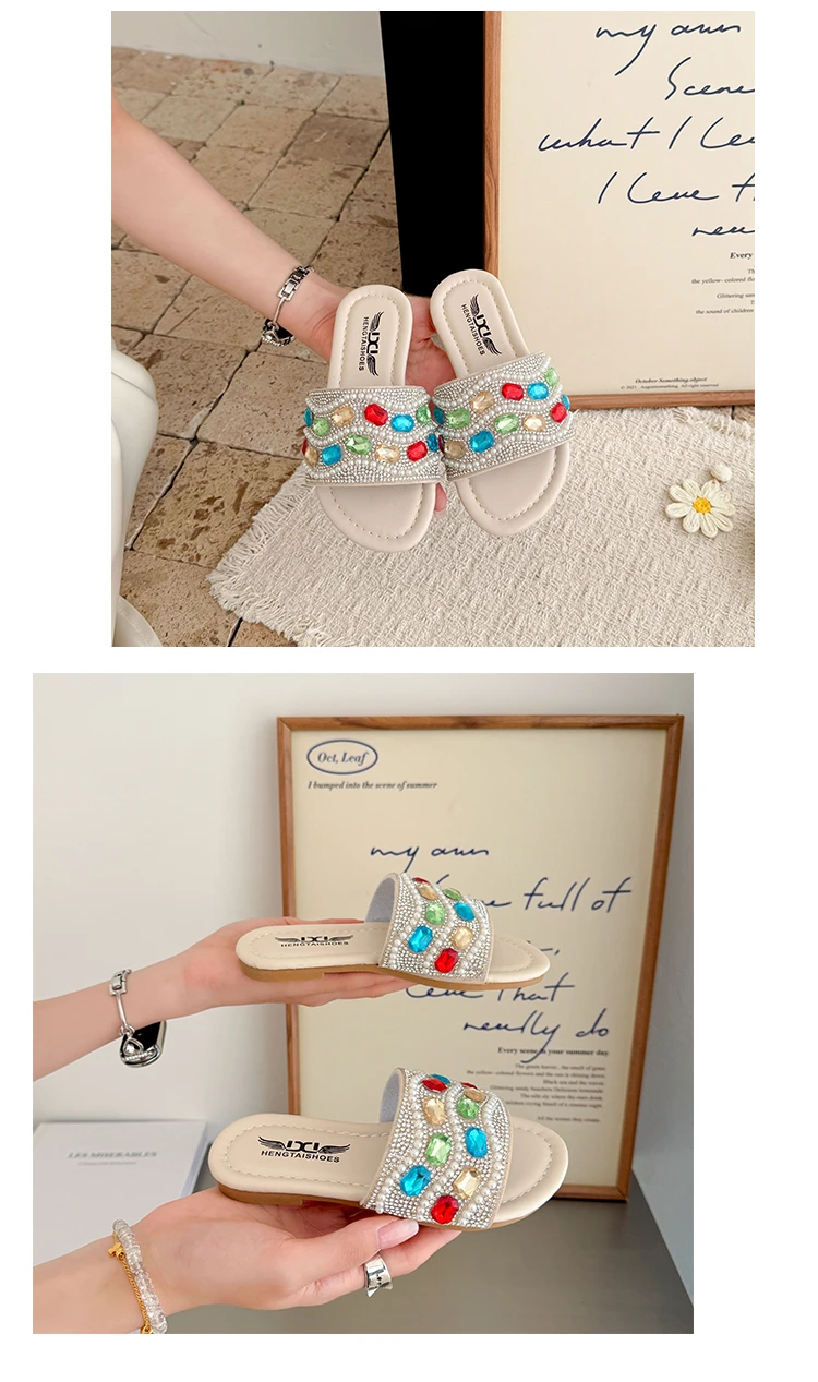 Glitzernde Strass-Lederpantoffeln für Mädchen 2026 Neue Sommer Kleinkind Barfuß Strandschuhe Rutschfeste Trendige Outdoor Alltagssandalen – Detail 3