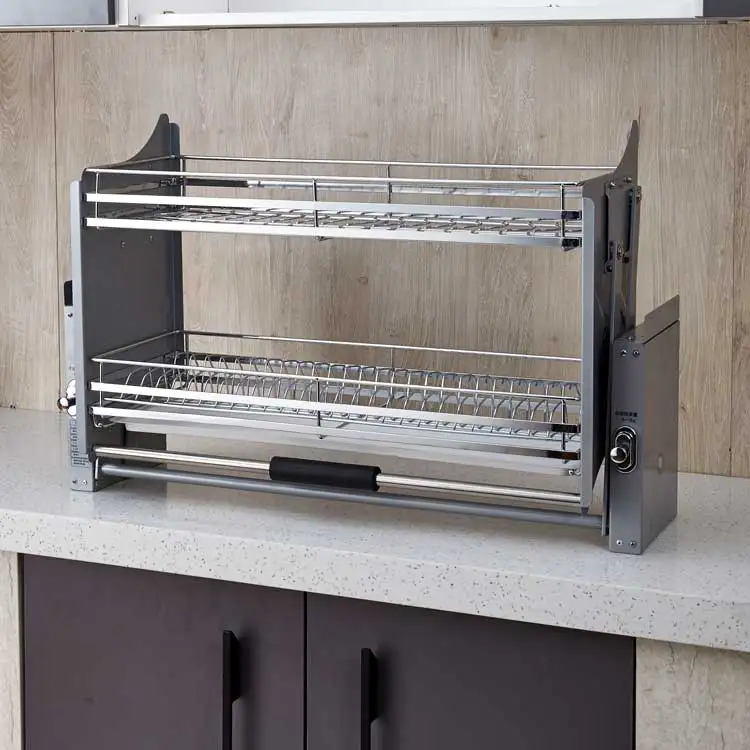 تخزين المطبخ رفع نظام لوحة الرف الفولاذ المقاوم للصدأ طبق رف سلة مصعد سلة تنظيمية