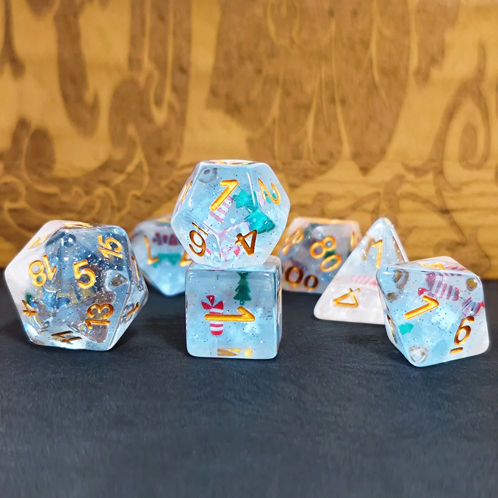 7Pcs/Set DND Dice Resin Christmas Socks Snowflakes Polyhedral Dice Set For Role-Playing Table Card RPG Board Game Accessories