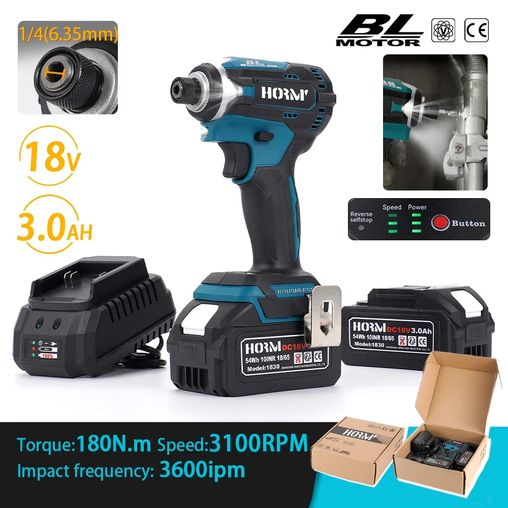 180N.m Borstelloze Elektrische Schroevendraaier Draadloze Slagmoersleutel 1/4 inch 3 Speed Boor Driver LED Power Tool Voor Makita 18V batterij