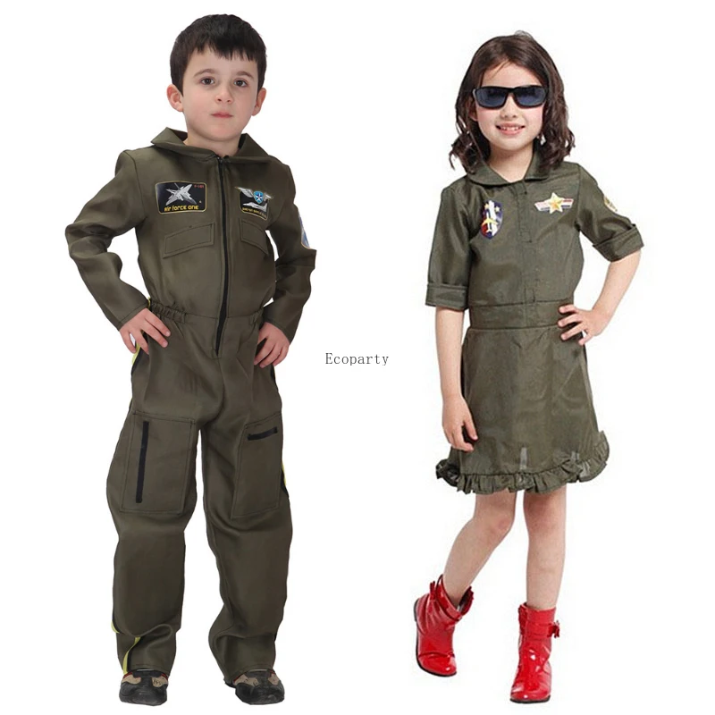 New 2024 Kids Flight Pilot Costume Boys Air Force Girls Costumes Cosplay Uniform Children Halloween ArmyGreen Soldier Cosplay