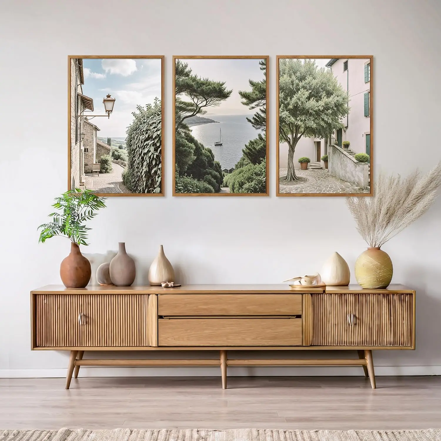 

3pcs Retro Mediterranean Italian Urban Landscape Gallery Wall Art Canvas Poster ArtworksTown Coastal Street Travel Home Decorati