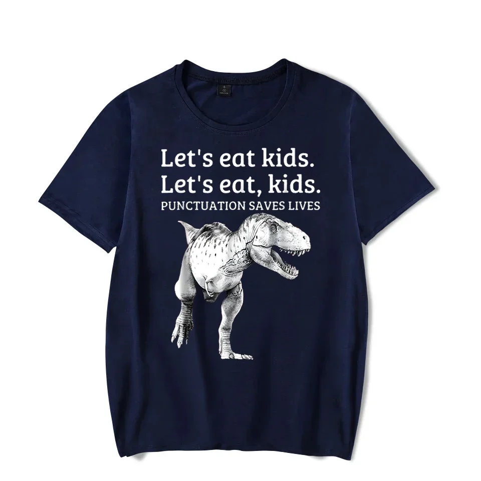 Hip Hop Streetwear Dinosaur Harujuku Shirt Camisetas Oversize Tees Let's Eat Kids Punctuation Saves Lives Grammar Men's shirts