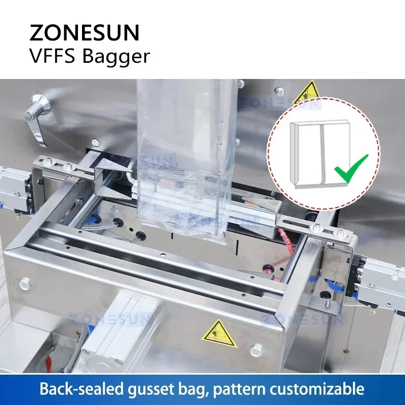 ZONESUN ZS-FS02 آلة تعبئة الأكياس VFFS الأوتوماتيكية للوجبات الخفيفة والحبيبات وتغليف أكياس البودرة