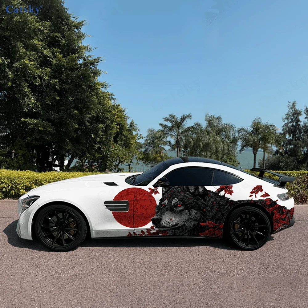 Wolf Gaze Distance Blood Moon Car Side Sticker Decor,PVC Waterproof Scratch Resistant Decal,Car Protection,Auto Accessories Gift