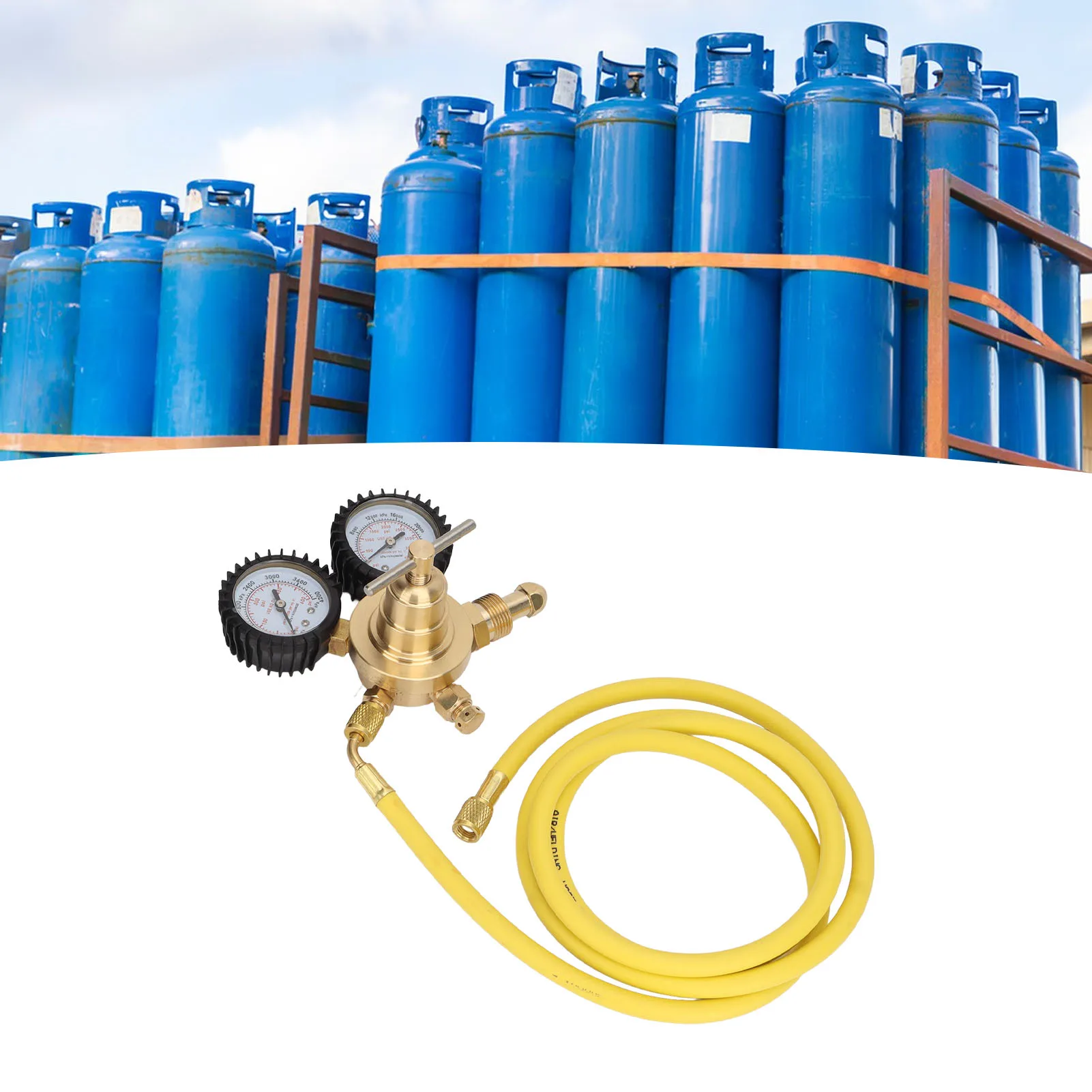 Nitrogen Pressure Gauge Regulator Test Kit Brass Inlet Outlet Connection with 200cm Hose