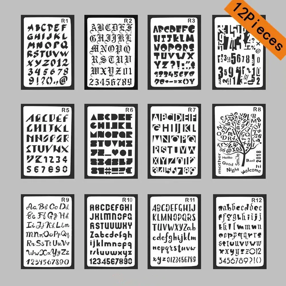 

12pcs/set DIY Craft Layering Stencils For Walls Painting Scrapbooking Stamping Stamp Album Decorative letter stencil 26*18cm