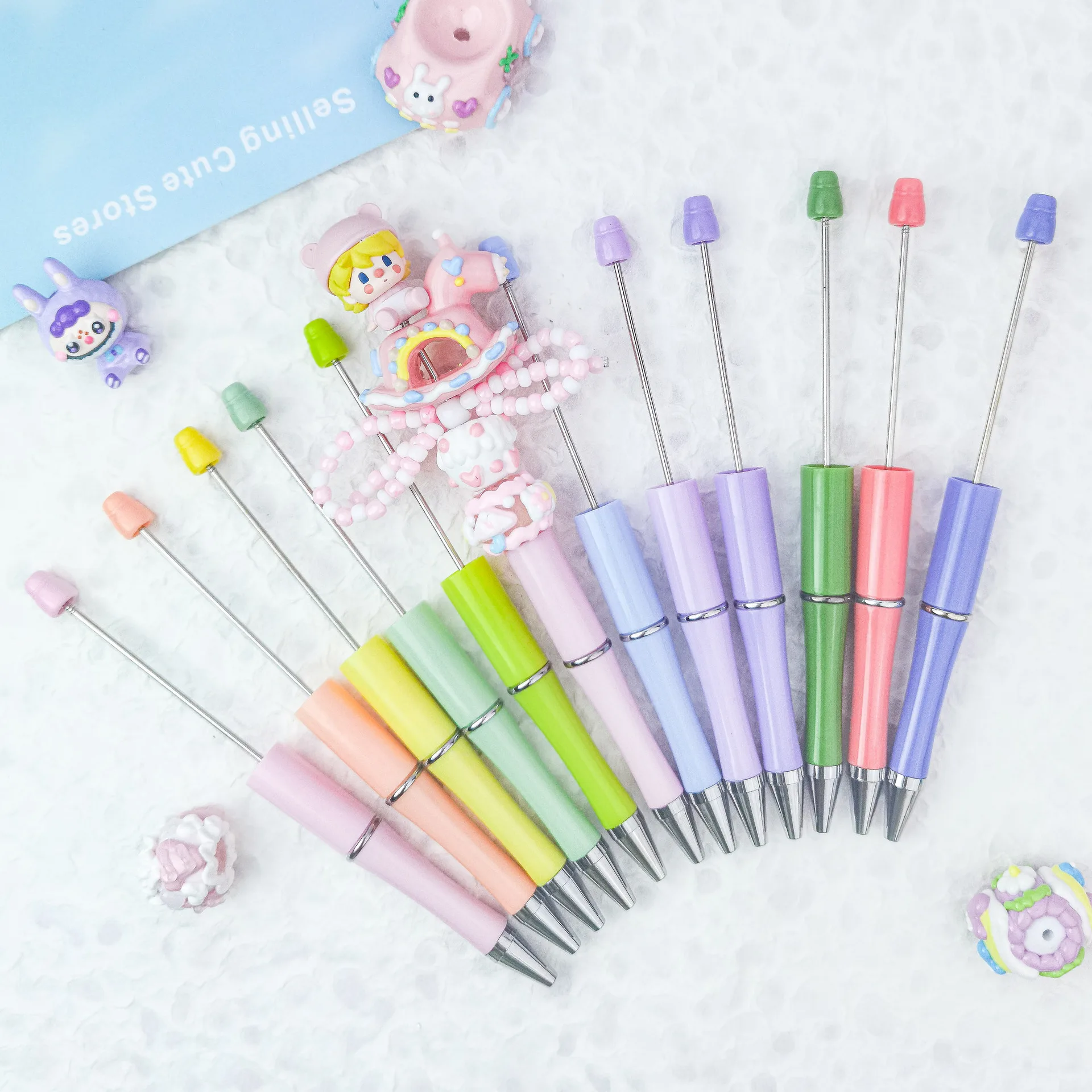 5/12pcs Colorful Beadable Pens, DIY Bead Pens, Plastic Ballpoint Pens with Smooth Writing, for School Office & Graduation Gifts