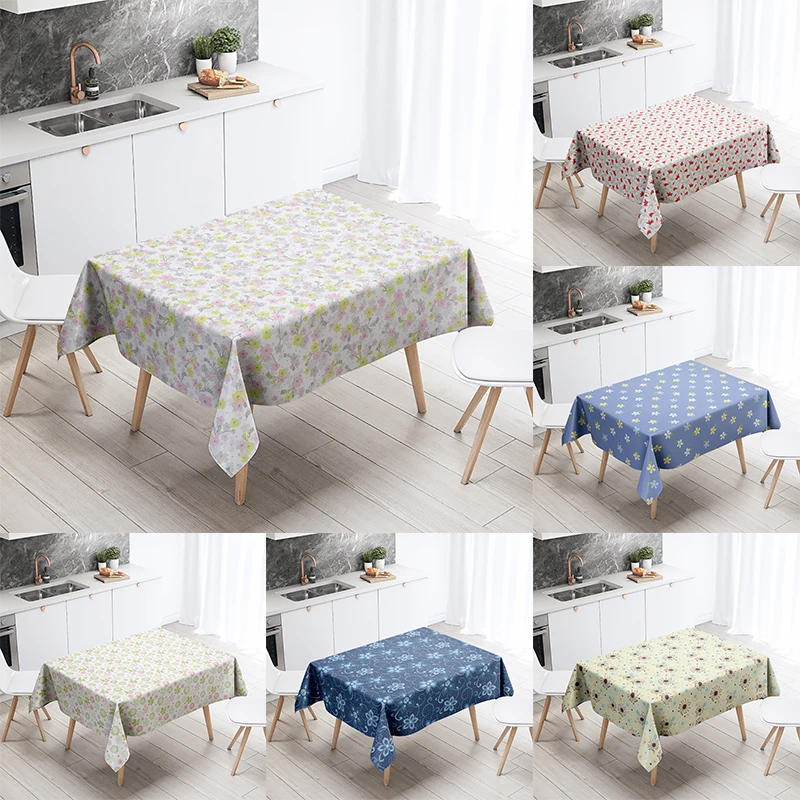 Cartoon Floral Tablecloth Home Decor Anti-Stain Waterproof Table Decoration Rectangular Kitchen Fireplace Countertop