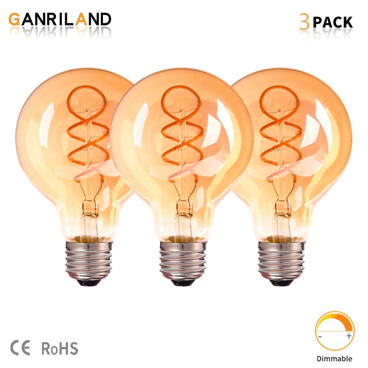 

GANRILAND G80 Smoky Edison Light Bulbs 4W E27 220V Spiral Led Filament Antique Amber Glass Dimmable Decorative Big Globe Bulb