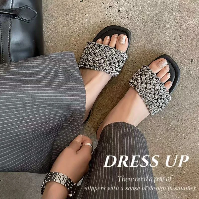 2026 new summer women sandals natural leather 22-25cm Network drill+sheepskin+pigskin cross-strap mules low heel women slippers