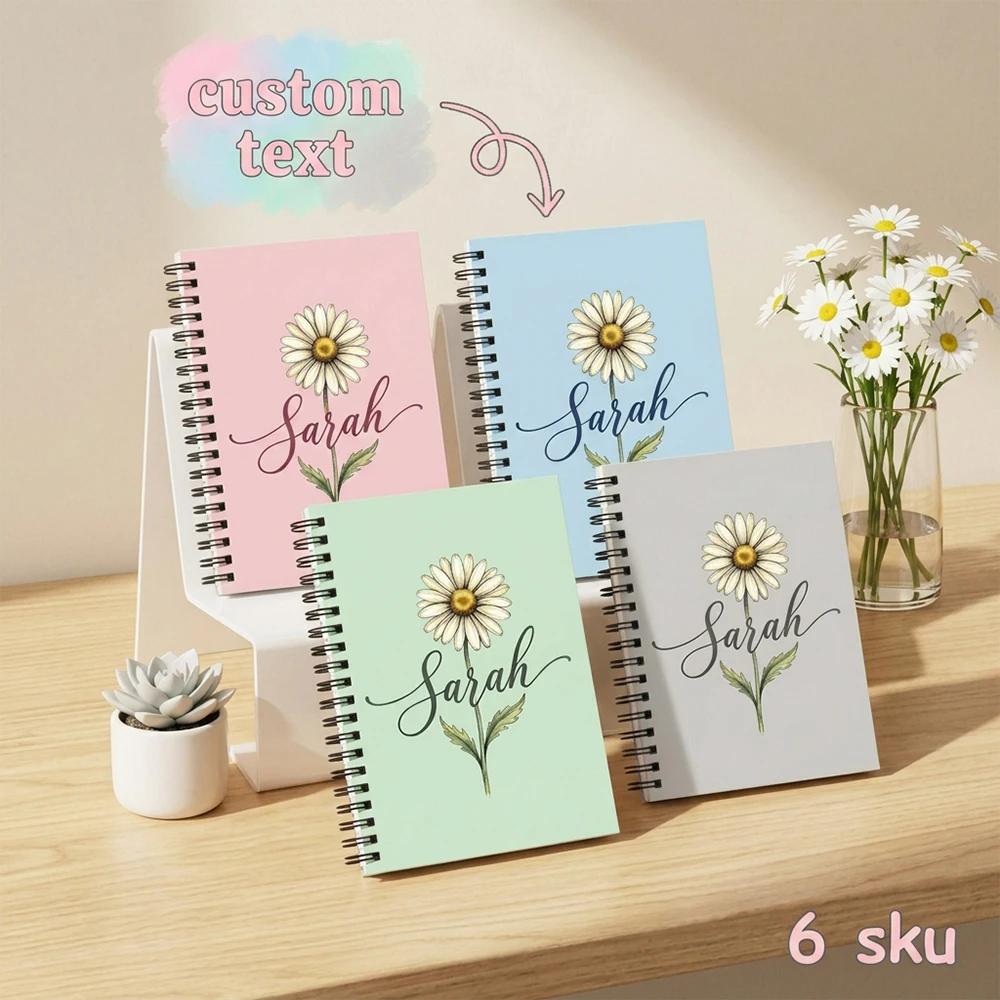 1pc Personalized Daisy Notebook,Customized Name Text,Hard Front Cover,Daily Diary,Back To School Gift,Young Adults,Writing Book