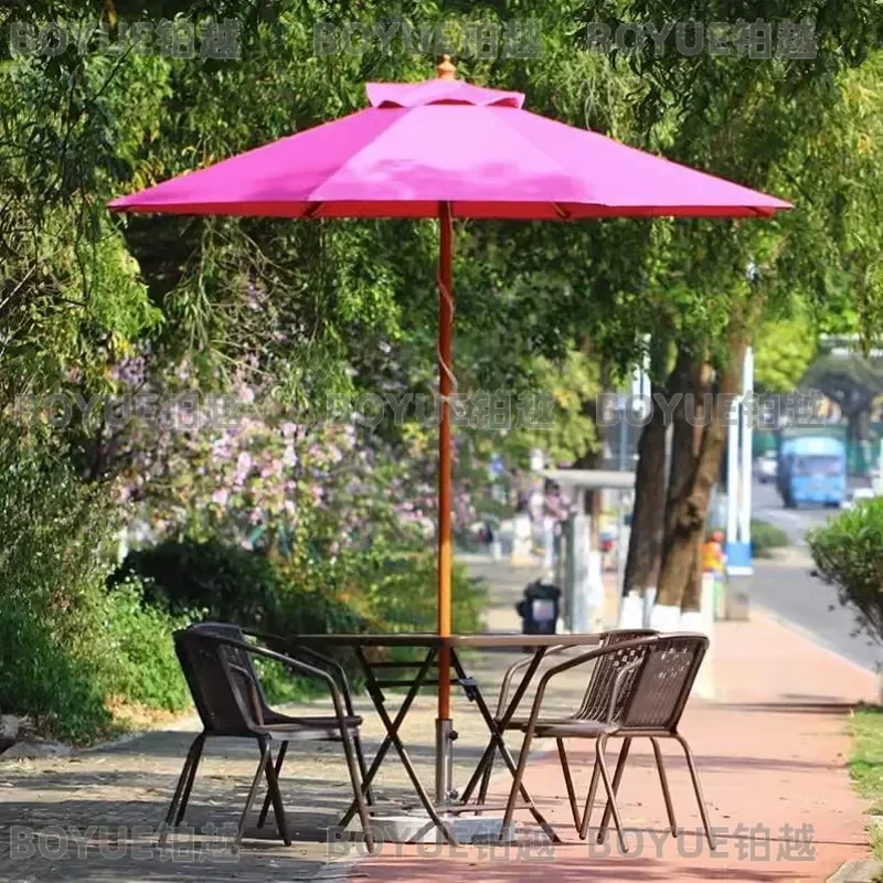 Large Wooden Garden Parasol Outdoor Patio Umbrella for Villa Hotel Poolside Beach Shade Solid Wood Center Pole Sun Protection