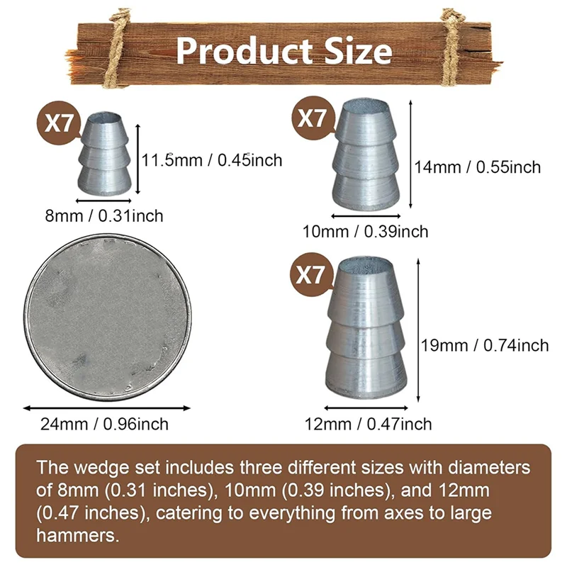 A88E-21 PCS Extended Round Axe-Handle Wedge Safety Metal Hammer Handle Wedges Steel Wdd
