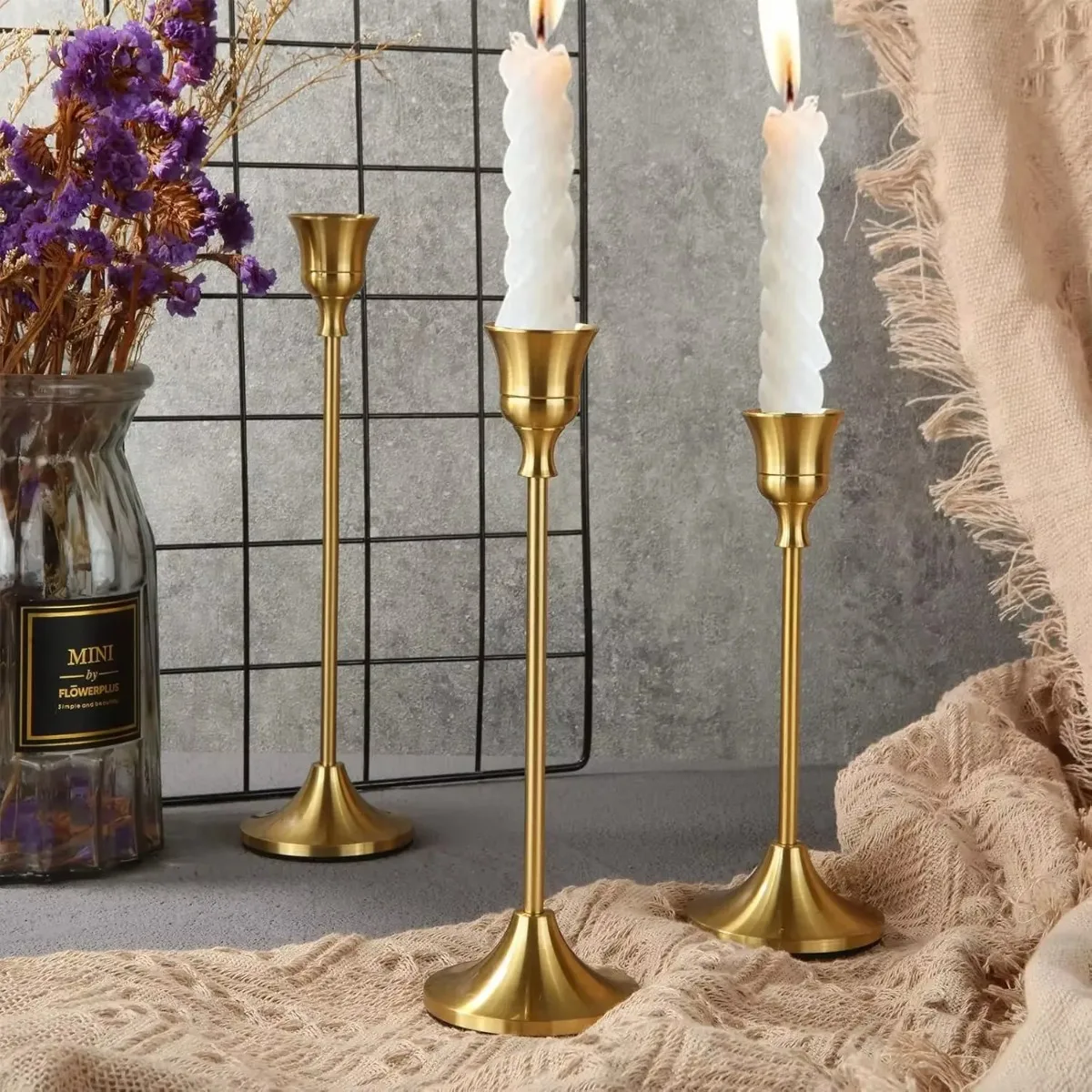 Set of 3 Vintage Metal Aluminum Candle Holders Elegant Tabletop Decor for Wedding Anniversary Home Hotel Party Centerpiece
