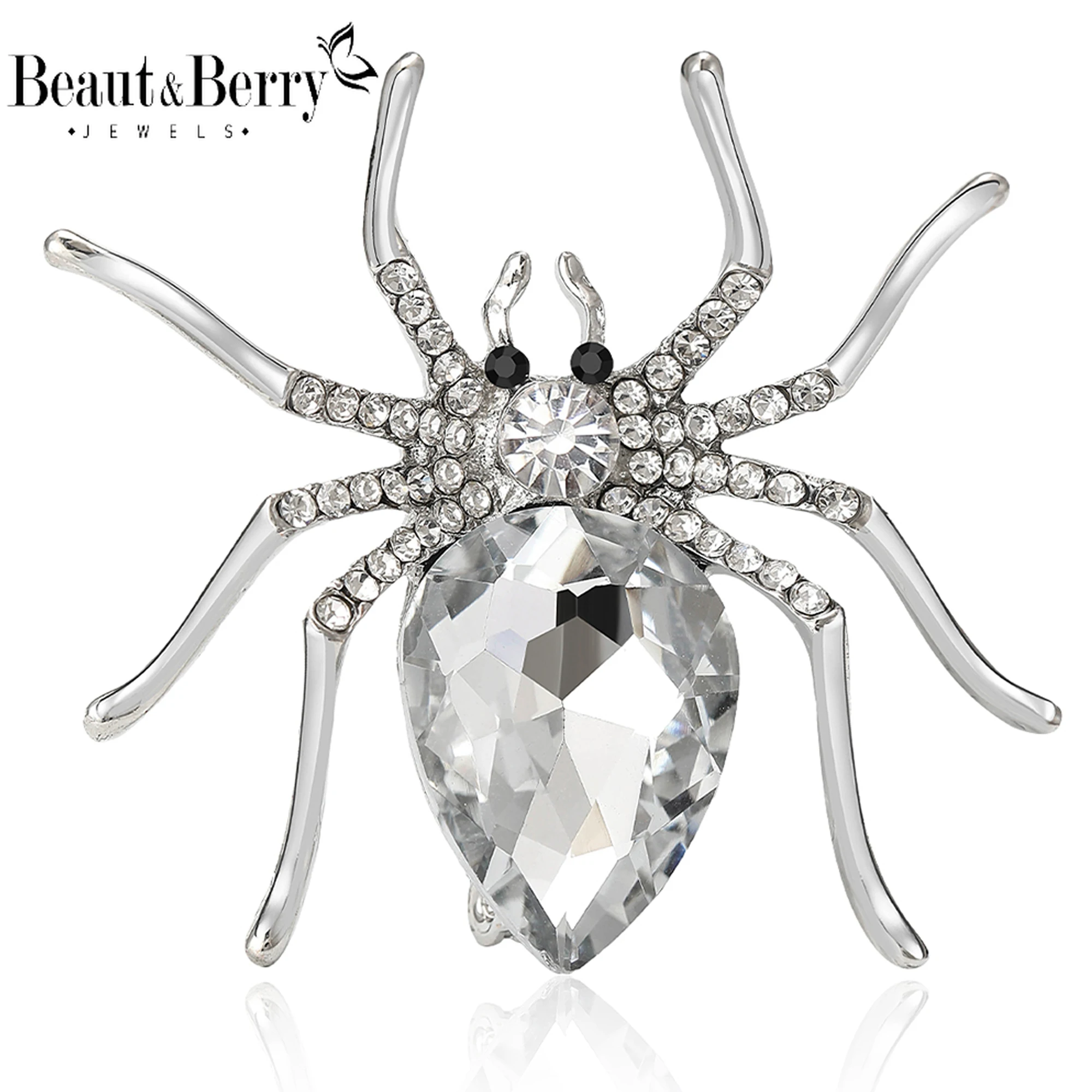 Beaut&Berry Halloween Classic Rhinestone Spider Brooches for Women Animal Pins Casual Party Accessories Gifts Friends Decoration
