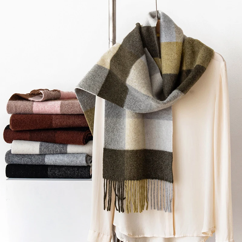 

Wool Scarf Women Winter Autumn Plaid Long Shawl Neck Wrap Soft Warm Accessory for Cold Weather Holiday Luxury