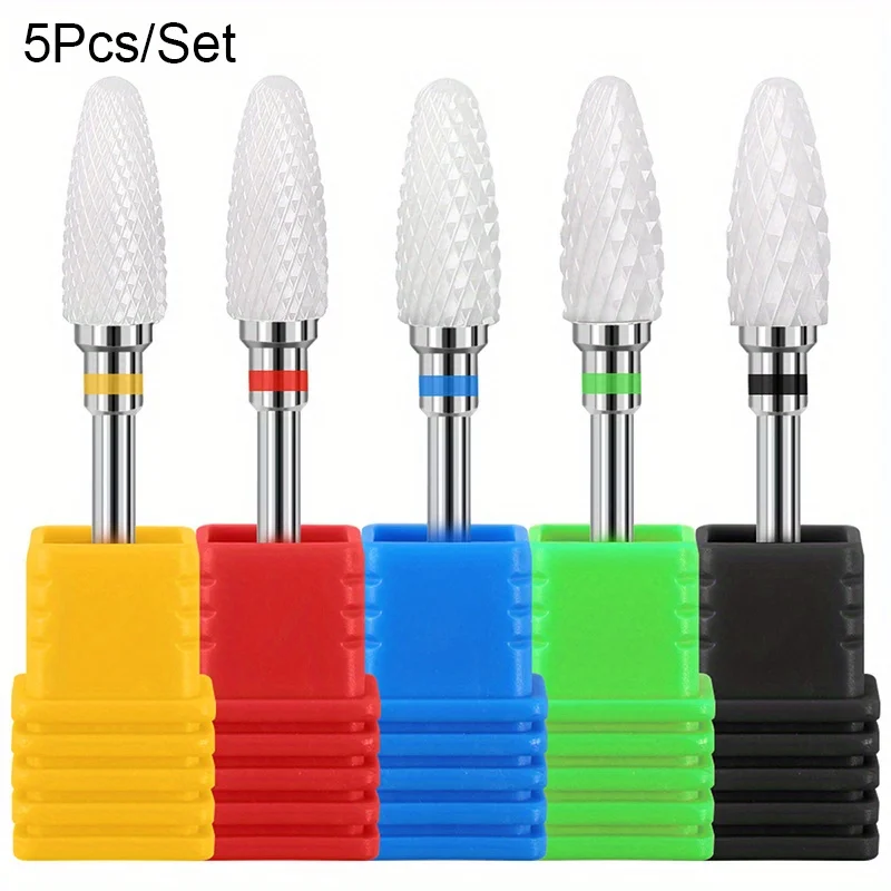 5PCS/Set Ceramic Carbide Tungsten Nail Drill Bits For Electric Drill Manicure Pedicure Tools Nail Drill Machine Accessories