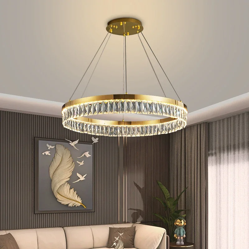 Italian Luxury Crystal LED Chandelier Post-modern Minimalist Ring Pandent Lamps Living Room Bedroom Dining Room Hanging Lights