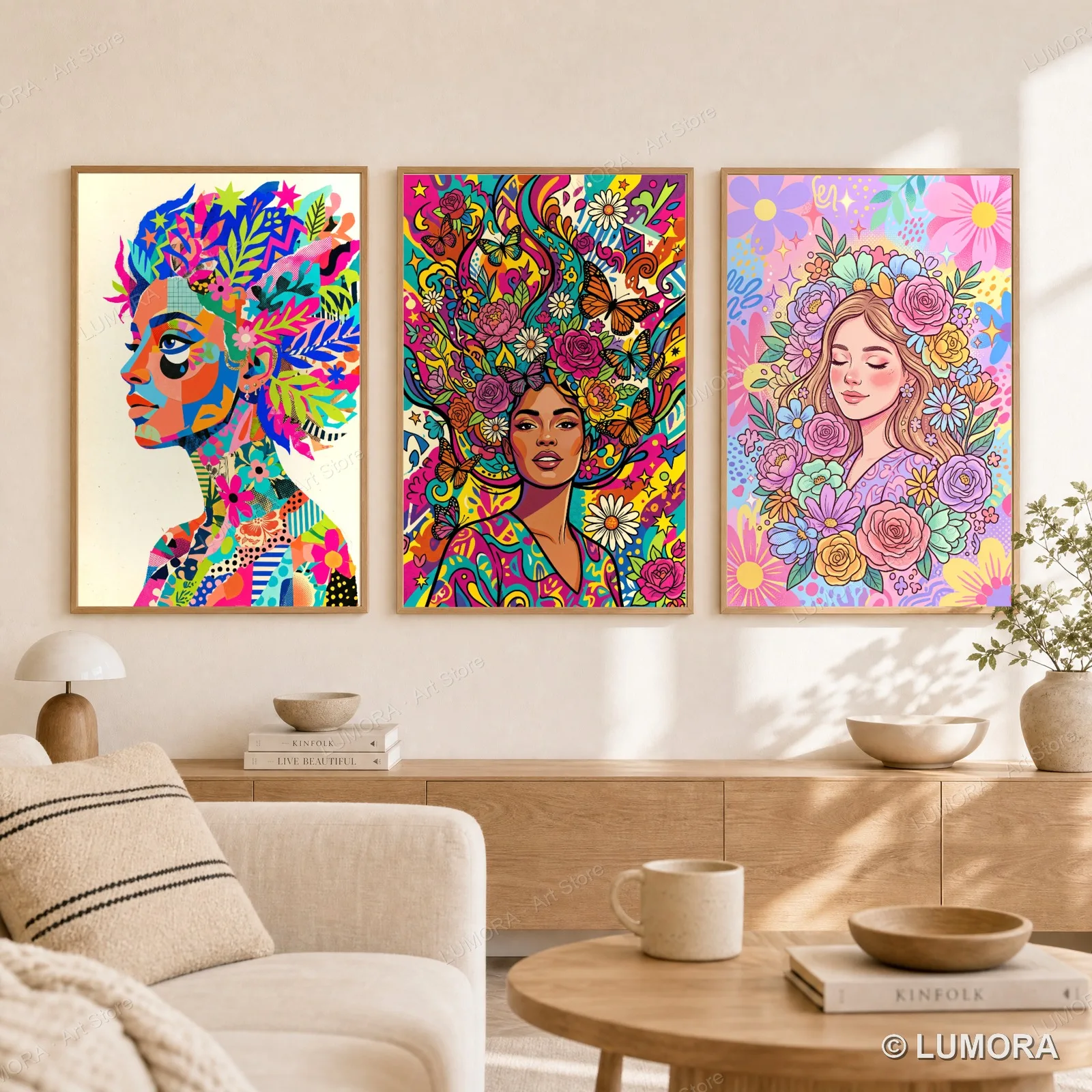Dopamine Wall Art Canvas Poster Colorful Boho Aesthetic Botanical Line Abstract Pop Living Room Bedroom Decor 1 & 3 PCS Unframed