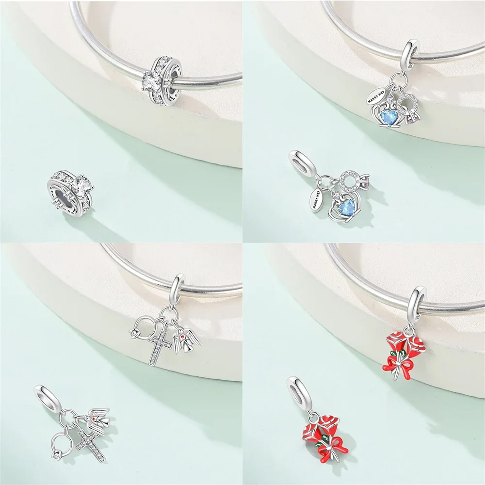 

Charms 925 Silver Zircon Bead Crown Swan Bow Crystal Shoes Pendant Fit Diy Bracelet Necklace Girl Party Jewelry Anniversary Gift