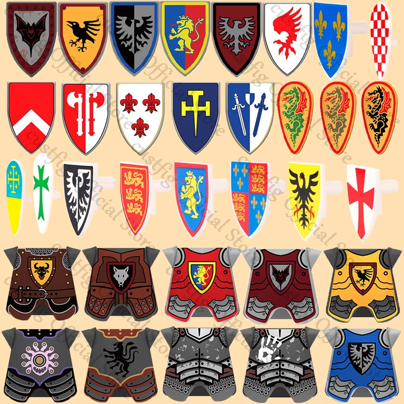 Medieval Castle Knight Armor Figures Building Blocks Military Army Soldiers Vest Shield Helmet Accessory Bricks Kids Toys Gifts