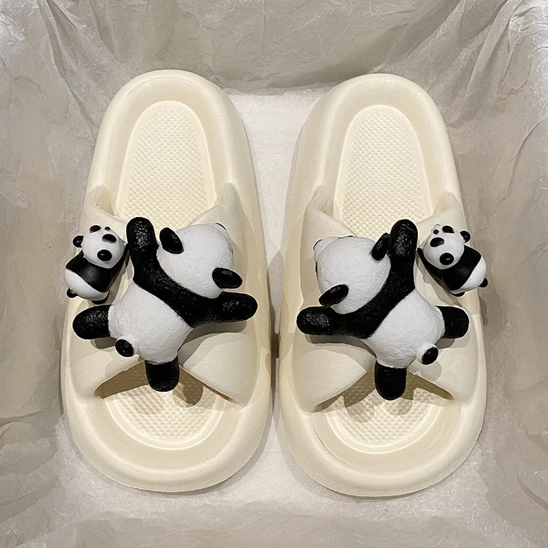 

Panda fashion cross slippers summer wear thick bottom stepping on shit slippers non-slip and non-smelly home slippers women