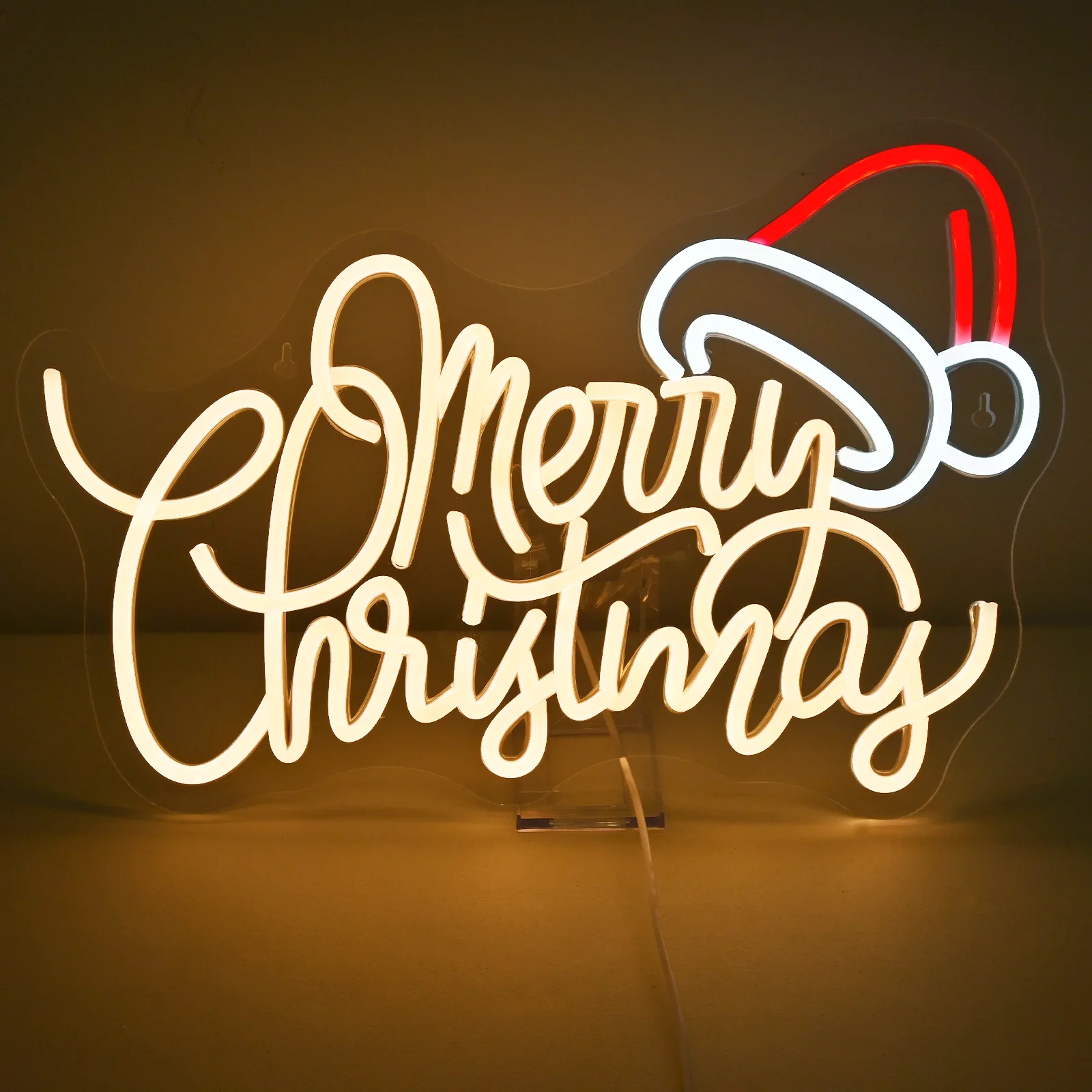 Merry Christmas Neon Sign With Hat Art Light for Wall Decor Led Light Up Sign For Christmas Party Kids Bedroom Bar Pub Club