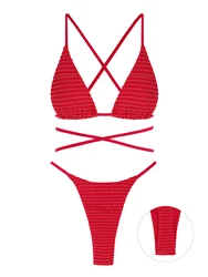 ZAFUL Tie Flossing Criss Cross Smocked Marszczone stringi Trójkątne stroje kąpielowe bikini