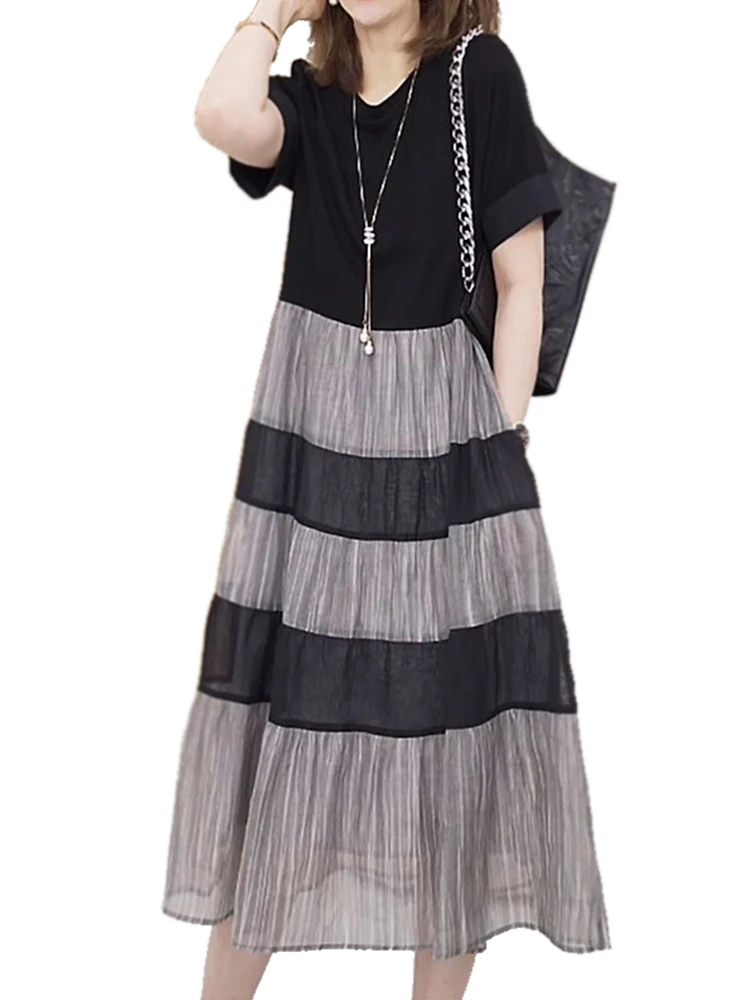 Été 2025 Spor Sle décontracté Dr ort Sve t-shirt ventre couvrant Ele grande taille femmes a-ligne Dr