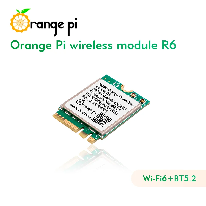 Orange Pi R6 WiFi Module for OPi 5 Plus Board, 2.4G/5G Dual Band Wi-Fi6+BT5.2 with PCIE M.2 E-Key Interface Wireless Module