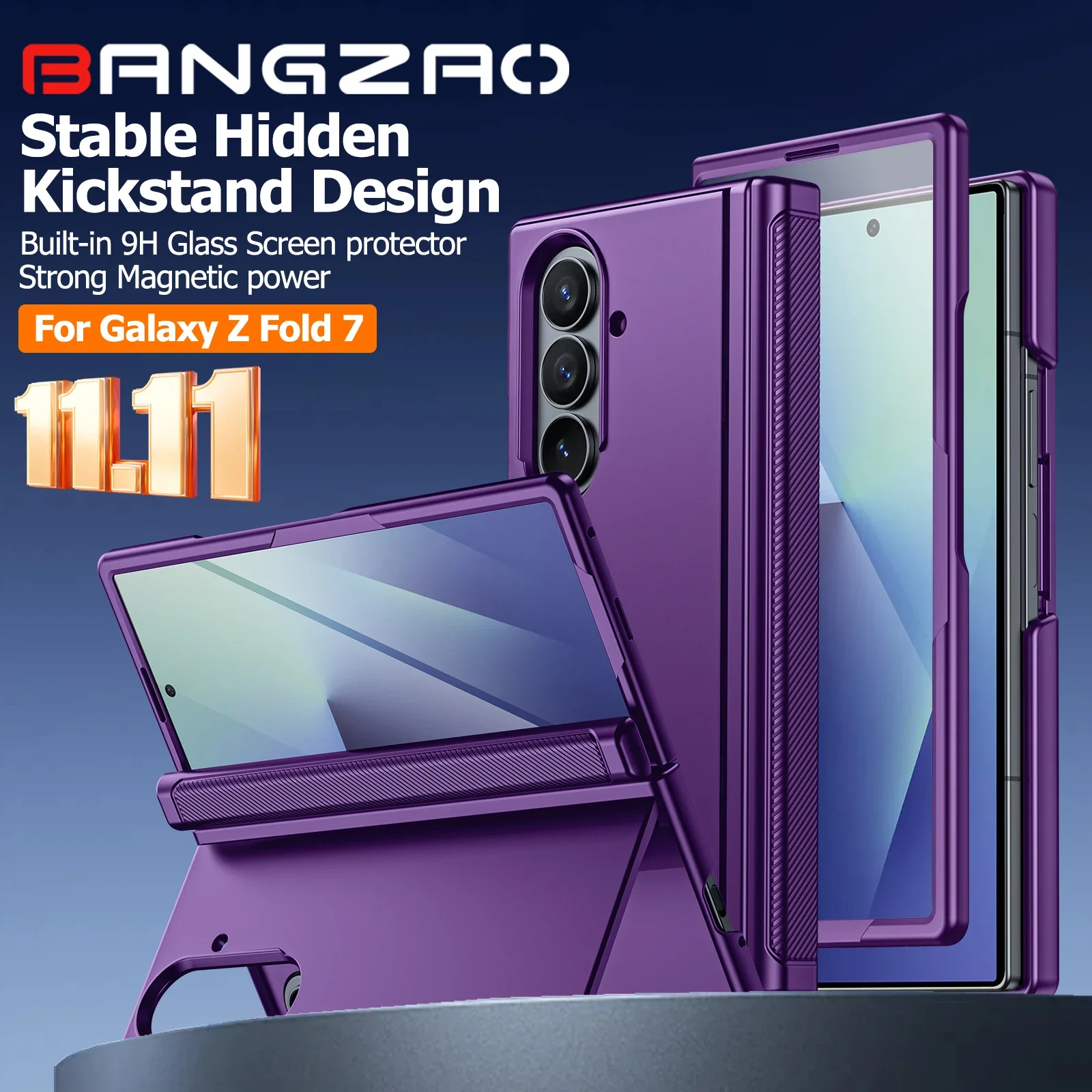 

Глобальный карнавальный фестиваль, чехол для Galaxy Z Fold 7, защита шарнира, защитная пленка для экрана, встроенная скрытая подставка, противоударный-фиолетовый
