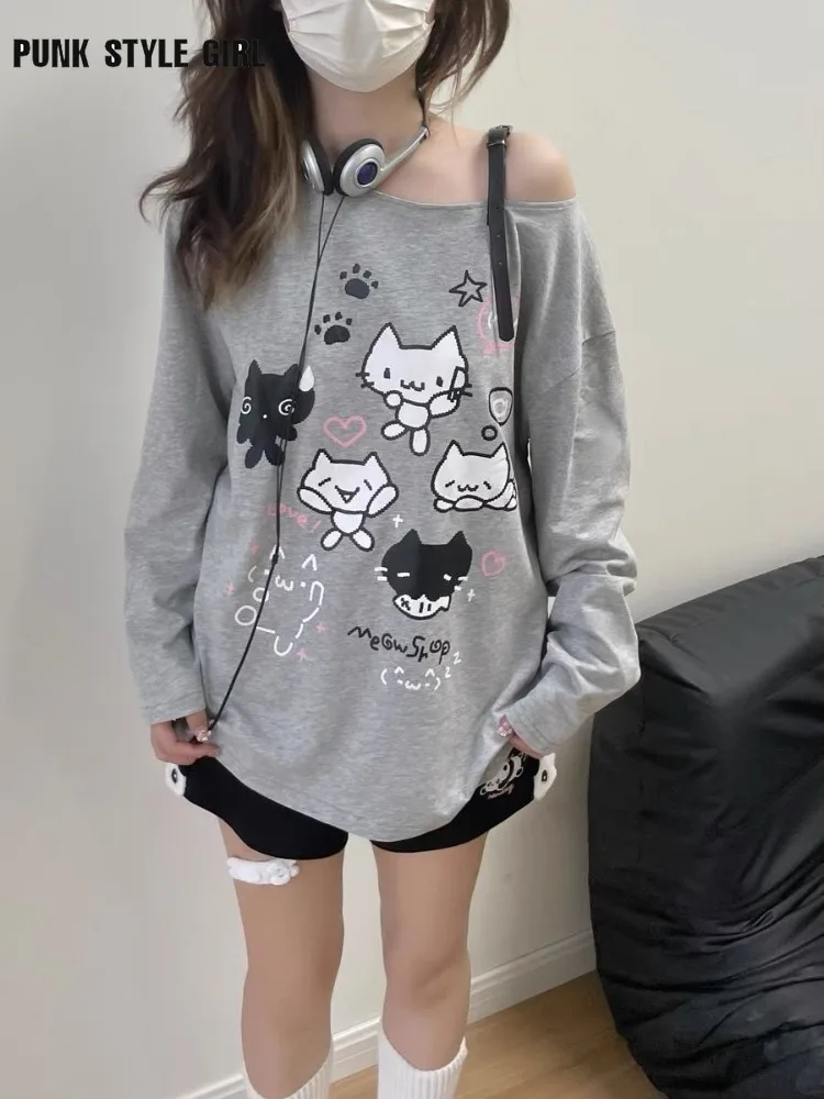 Women Japanese Style Kawaii Sweet Cuteore Hoodies 2024 Y2k Harajuku Bandage Soft Girl Cartoon Print Loose Oversized Sweatshirt